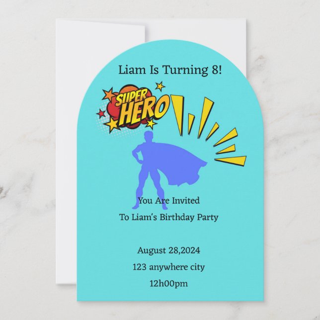 invitación de cumpleaños de superhéroes para niños (Anverso)