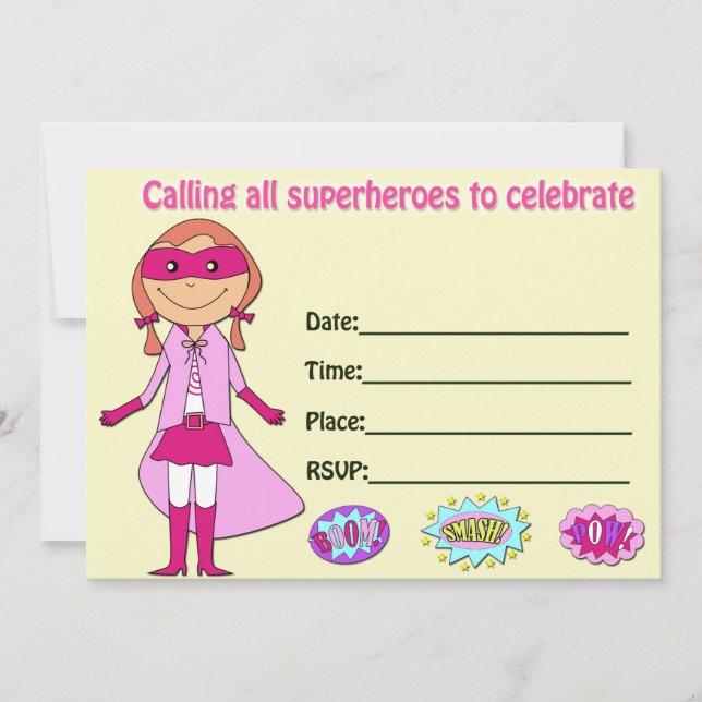 invitación de cumpleaños de superheroína para rell (Anverso)