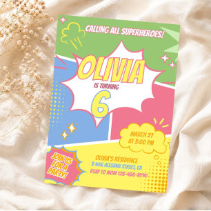 Invitación de cumpleaños de superheroína pastel ro