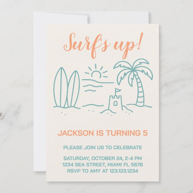 Invitación de cumpleaños de Surf (Anverso)