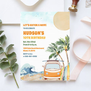 Invitación de Cumpleaños de Surf en la Playa