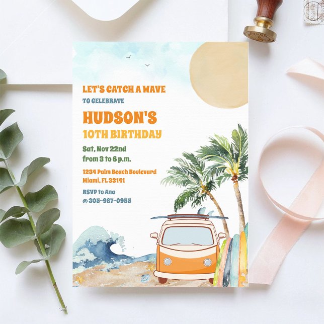 Invitación de Cumpleaños de Surf en la Playa (Subido por el creador)