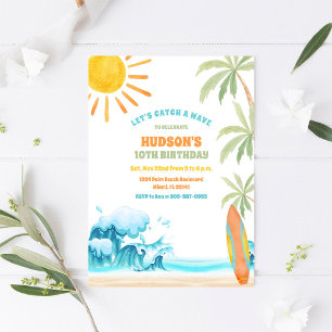 Invitación de cumpleaños de surf en la playa