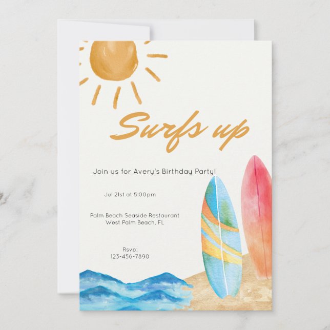 Invitación de cumpleaños de Surf's Up Beach (Anverso)