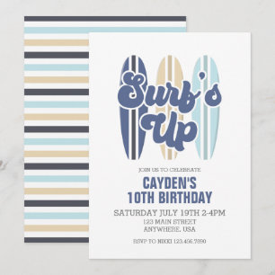 Invitación de cumpleaños de Surf's Up Surfboard Be