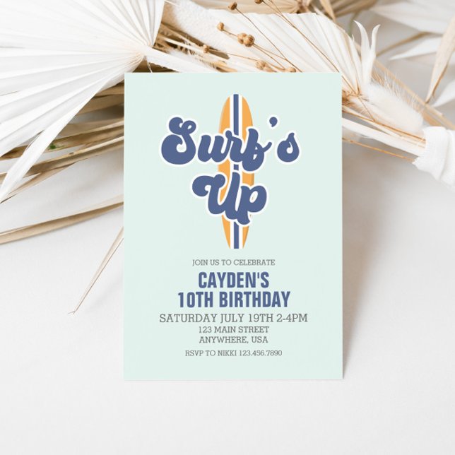 Invitación de cumpleaños de Surf's Up Surfboard Be (Subido por el creador)