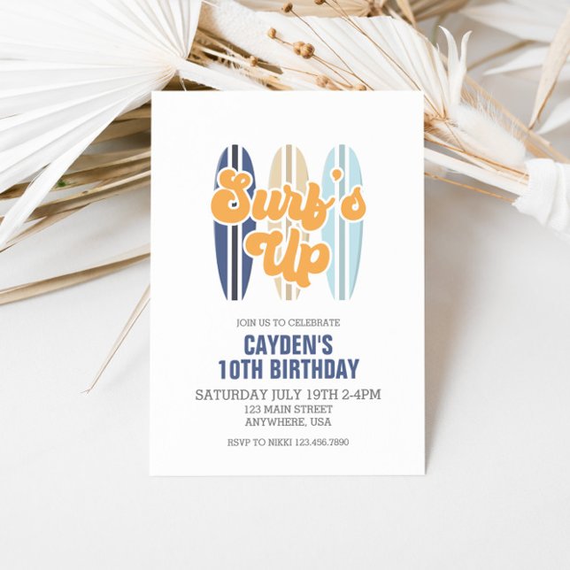 Invitación de cumpleaños de Surf's Up Surfboard Be (Subido por el creador)