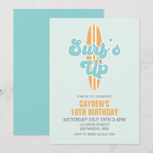 Invitación de cumpleaños de Surf's Up Surfboard Be