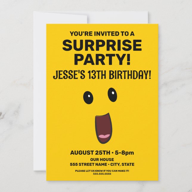 Invitación de cumpleaños de Surprise Face (Anverso)