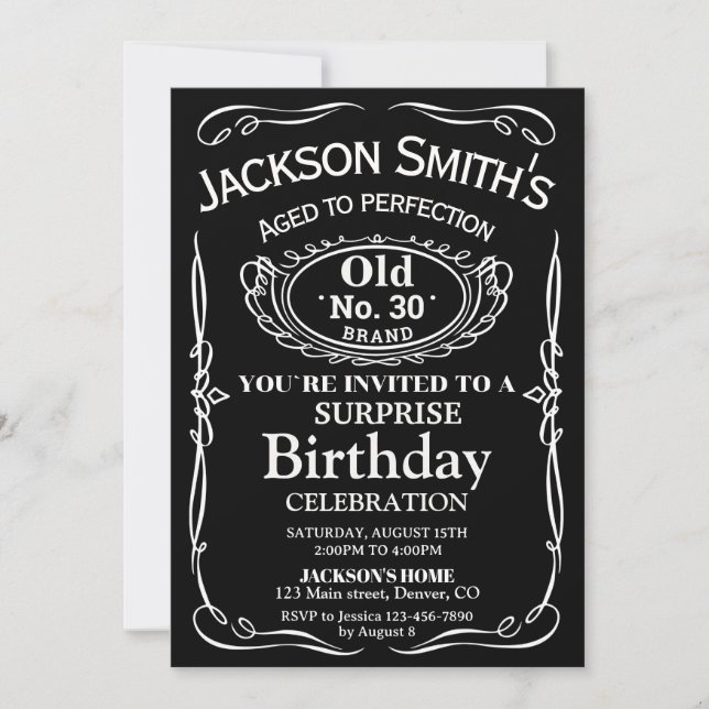Invitación de cumpleaños de Surprise Whiskey (Anverso)