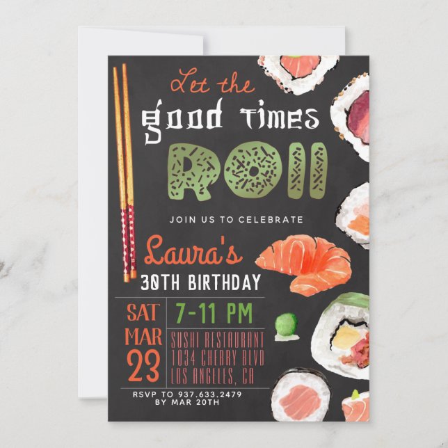 Invitación de cumpleaños de Sushi (Anverso)