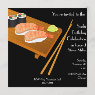 Invitación de cumpleaños de sushi negro
