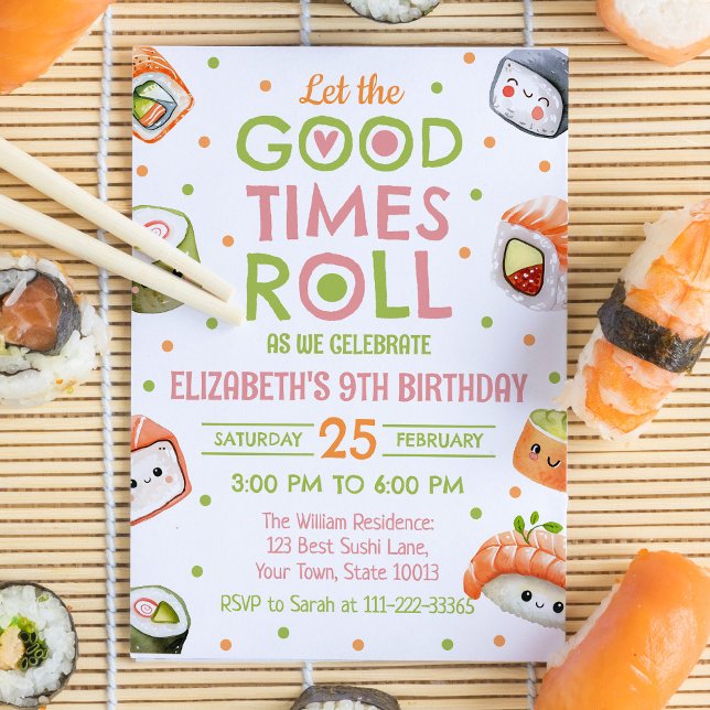 Invitación de cumpleaños de sushi rosa (Subido por el creador)