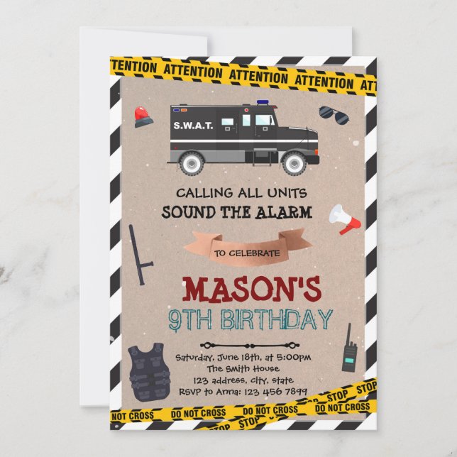 Invitación de cumpleaños de SWAT (Anverso)