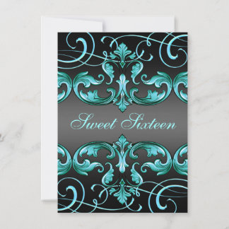 Invitación de cumpleaños de Sweet16 Black/Blue Dam
