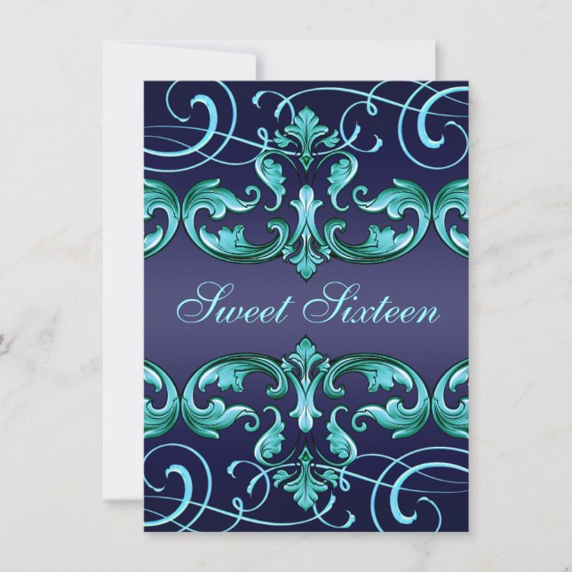 Invitación de cumpleaños de Sweet16 Dark Blue Dama (Anverso)