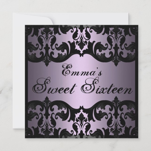 Invitación de cumpleaños de Sweet16 Purple Elegant (Anverso)