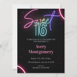 Invitación de cumpleaños de Sweet 16 con luces de 