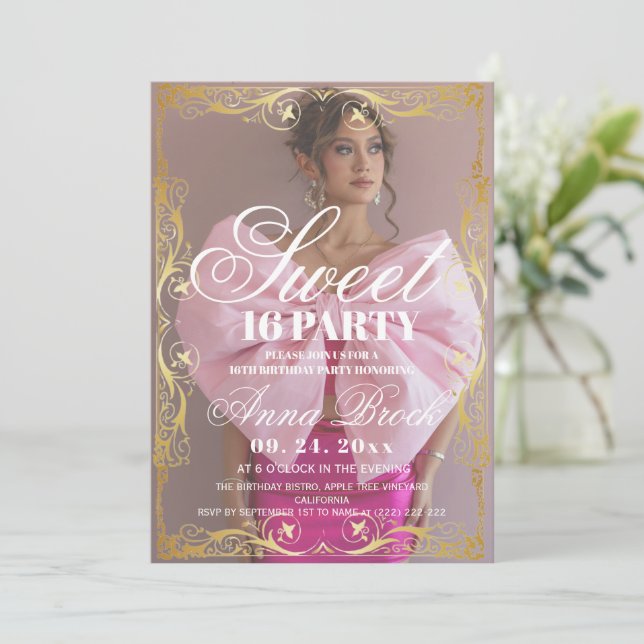 Invitación de cumpleaños de Sweet 16 de lujo (Anverso de pie)
