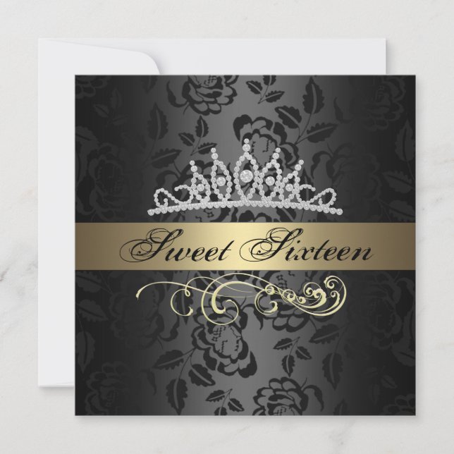 Invitación de cumpleaños de Sweet 16 Gold y Black  (Anverso)