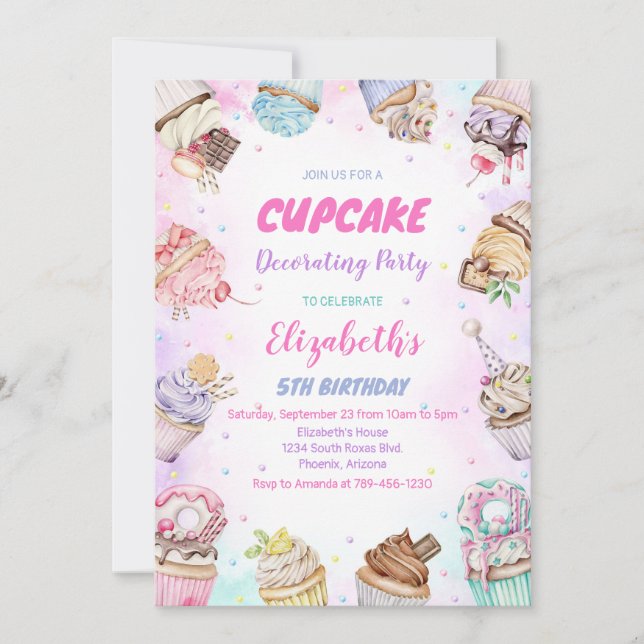 Invitación de cumpleaños de Sweet Cupcake (Anverso)