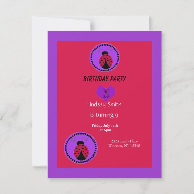 Invitación de cumpleaños de Sweet Ladybug (Anverso)