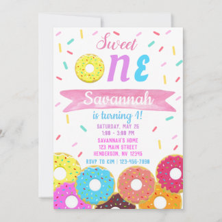 Invitación de cumpleaños de Sweet One Donut