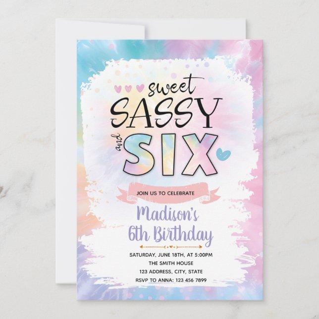 Invitación de cumpleaños de Sweet Sassy y Six tie  (Anverso)