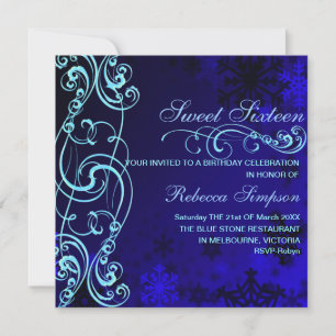 Invitación de cumpleaños de Swirl Blue/White Snowf