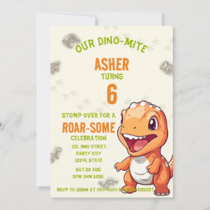 Invitación de cumpleaños de T-Rex de dinosaurio na