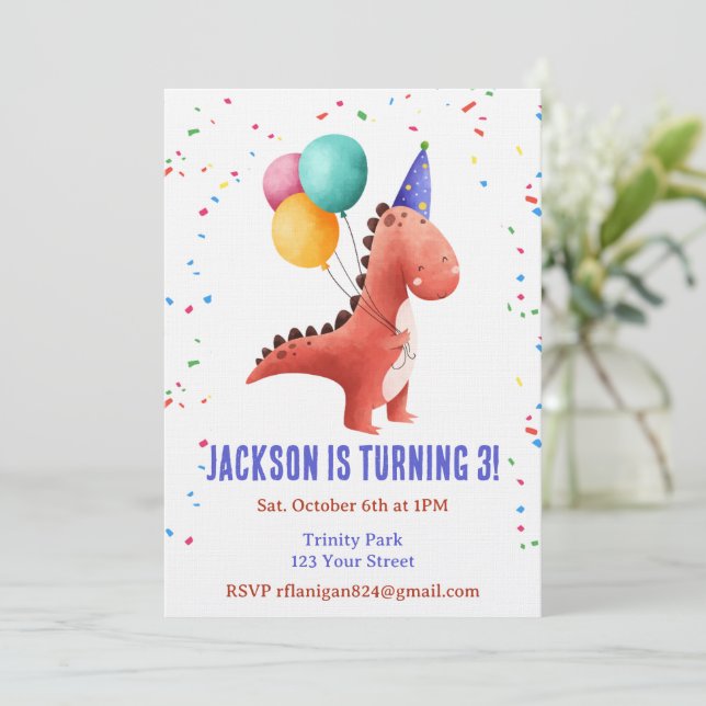 Invitación de cumpleaños de T-Rex Dinosaurio Fiera (Anverso de pie)