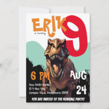 Invitación de cumpleaños de T-Rex rugiente feroz