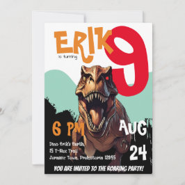 Invitación de cumpleaños de T-Rex rugiente feroz
