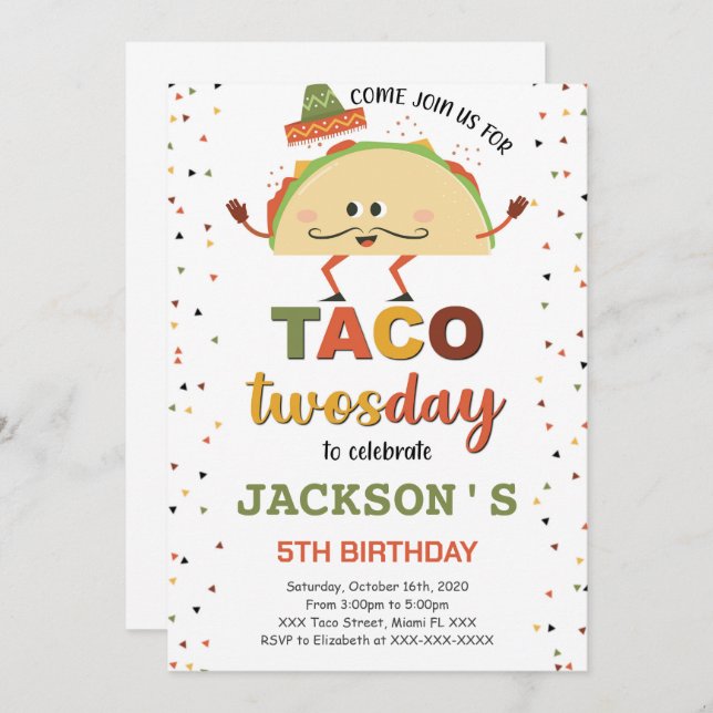 Invitación de cumpleaños de taco (Anverso / Reverso)