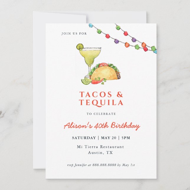 Invitación de cumpleaños de Taco y Tequila Margari (Anverso)