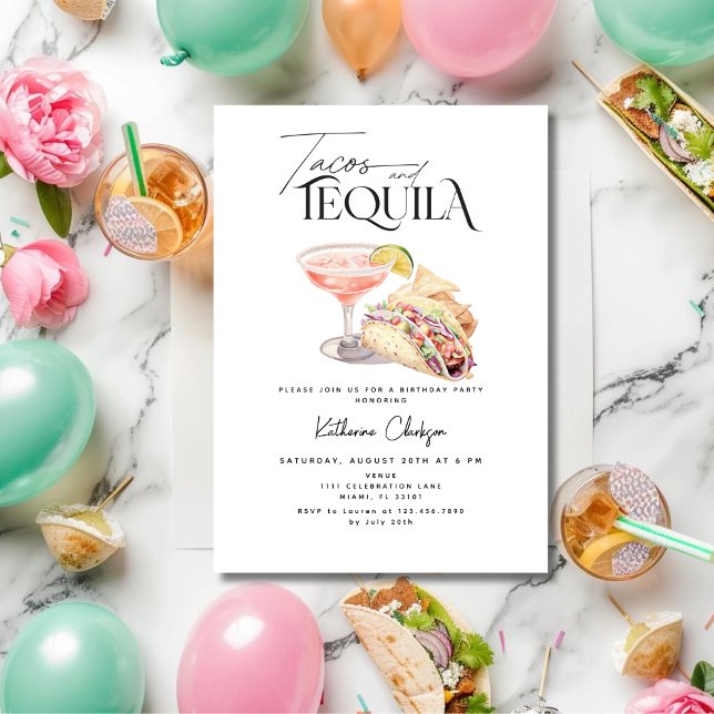 Invitación de cumpleaños de Tacos y Tequila Margar (Tacos And Tequila Margarita Birthday Invitation)