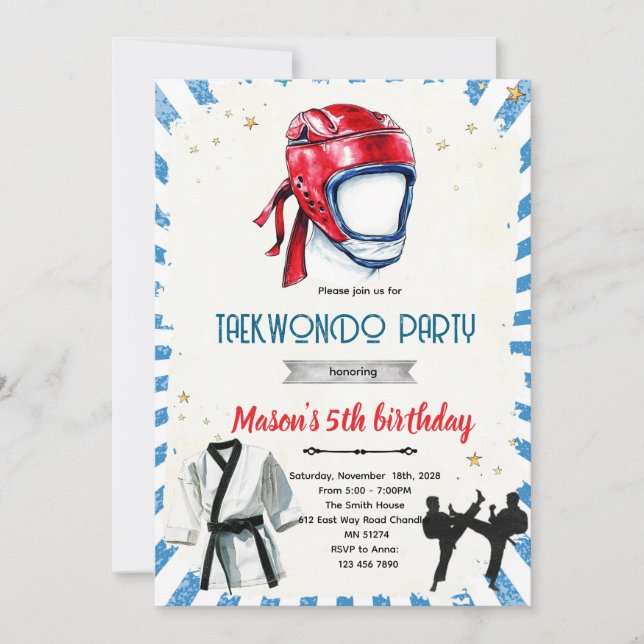 invitación de cumpleaños de taekwondo (Anverso)