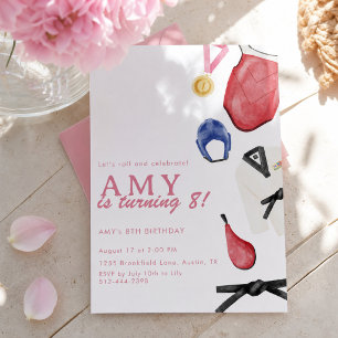 Invitación de cumpleaños de taekwondo niña artes m