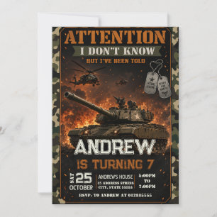 Invitación de cumpleaños de tanque militar persona