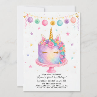 Invitación de Cumpleaños de Tarta de Arcoíris para