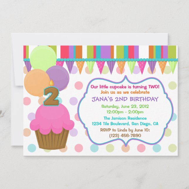 Invitación de cumpleaños de tarta dulce [dos] (Anverso)