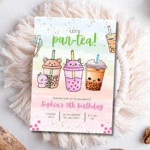 Invitación de cumpleaños de té de burbujas, Boba P