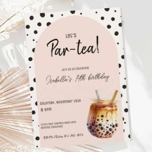 Invitación de cumpleaños de té de burbujas moderno (Subido por el creador)