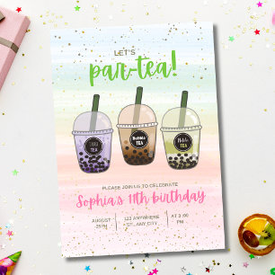 Invitación de cumpleaños de té de burbujas, té de 