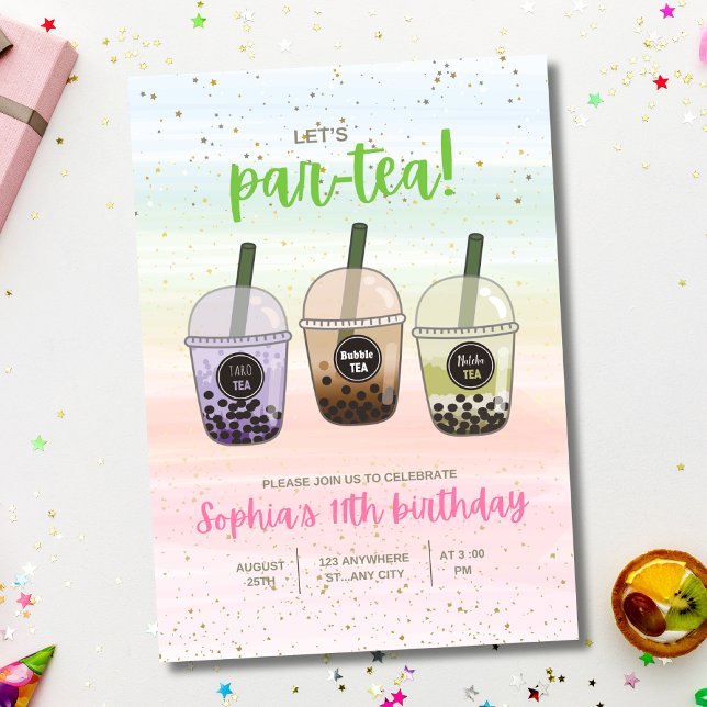 Invitación de cumpleaños de té de burbujas, té de  (Subido por el creador)