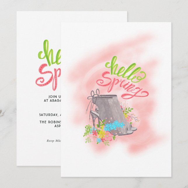 Invitación de cumpleaños de té de primavera Hello (Anverso / Reverso)