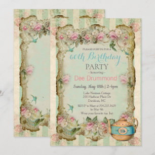 INVITACIÓN DE CUMPLEAÑOS DE TÉ FLORAL ANTIGUO PARA