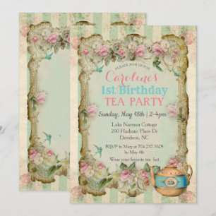 INVITACIÓN DE CUMPLEAÑOS DE TÉ FLORAL ANTIGUO PARA