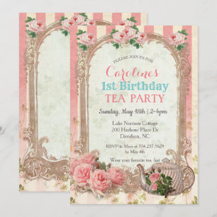 INVITACIÓN DE CUMPLEAÑOS DE TÉ FLORAL ANTIGUO PARA