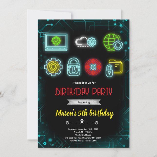 invitación de cumpleaños de tecnología informática (Anverso)